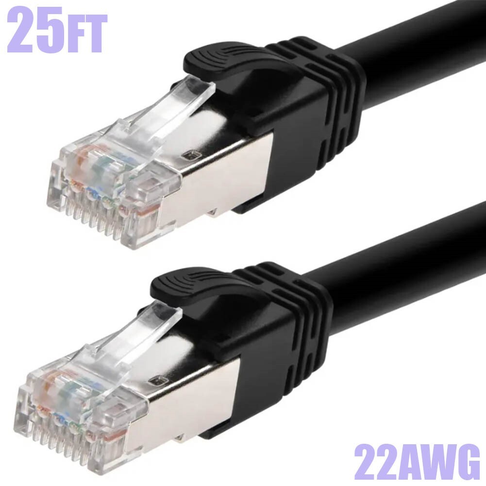 25FT Cat6A RJ45 Network LAN Ethernet PoE Shielded UTP Patch Cable 22AWG Black