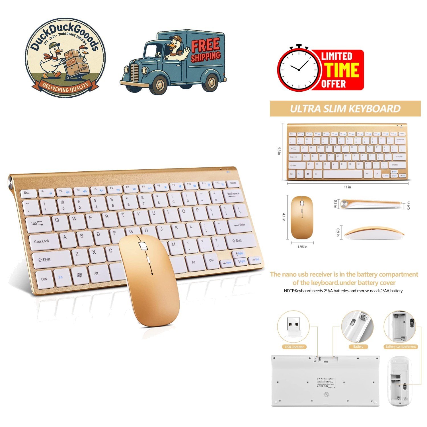Lightweight Quiet Wireless Keyboard and Mouse Combo - Ergonomic & Stylish