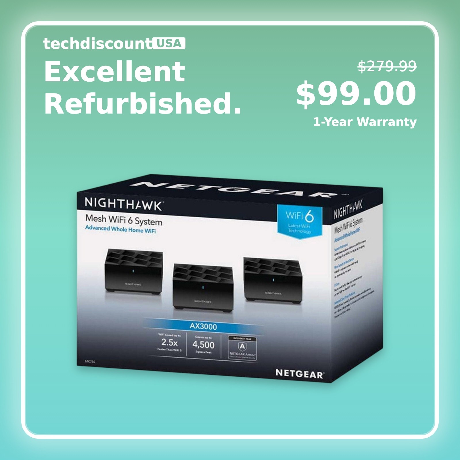 NETGEAR Nighthawk MK73S Wireless Router MK73S-100NAS Black- 3-Pack