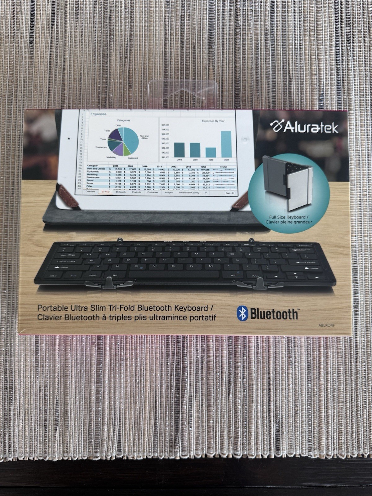 Aluratek Bluetooth Portable Ultra Slim Tri-Fold Full-Size Keyboard