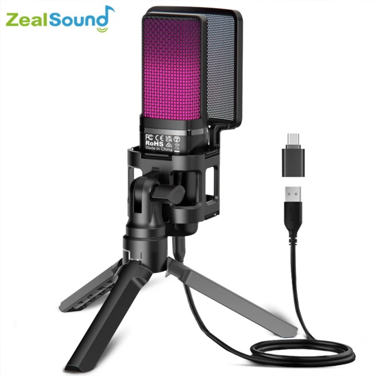 Zealsound USB Condenser Gaming Microphone RGB PC PS4 PS5 Mac Streaming
