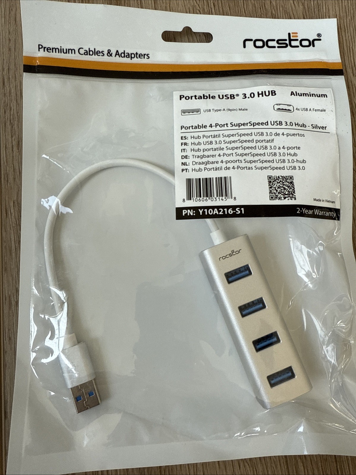 Rocstor Premium Portable 4 Port SuperSpeed Mini USB 3.0 Hub - Aluminum Silver -