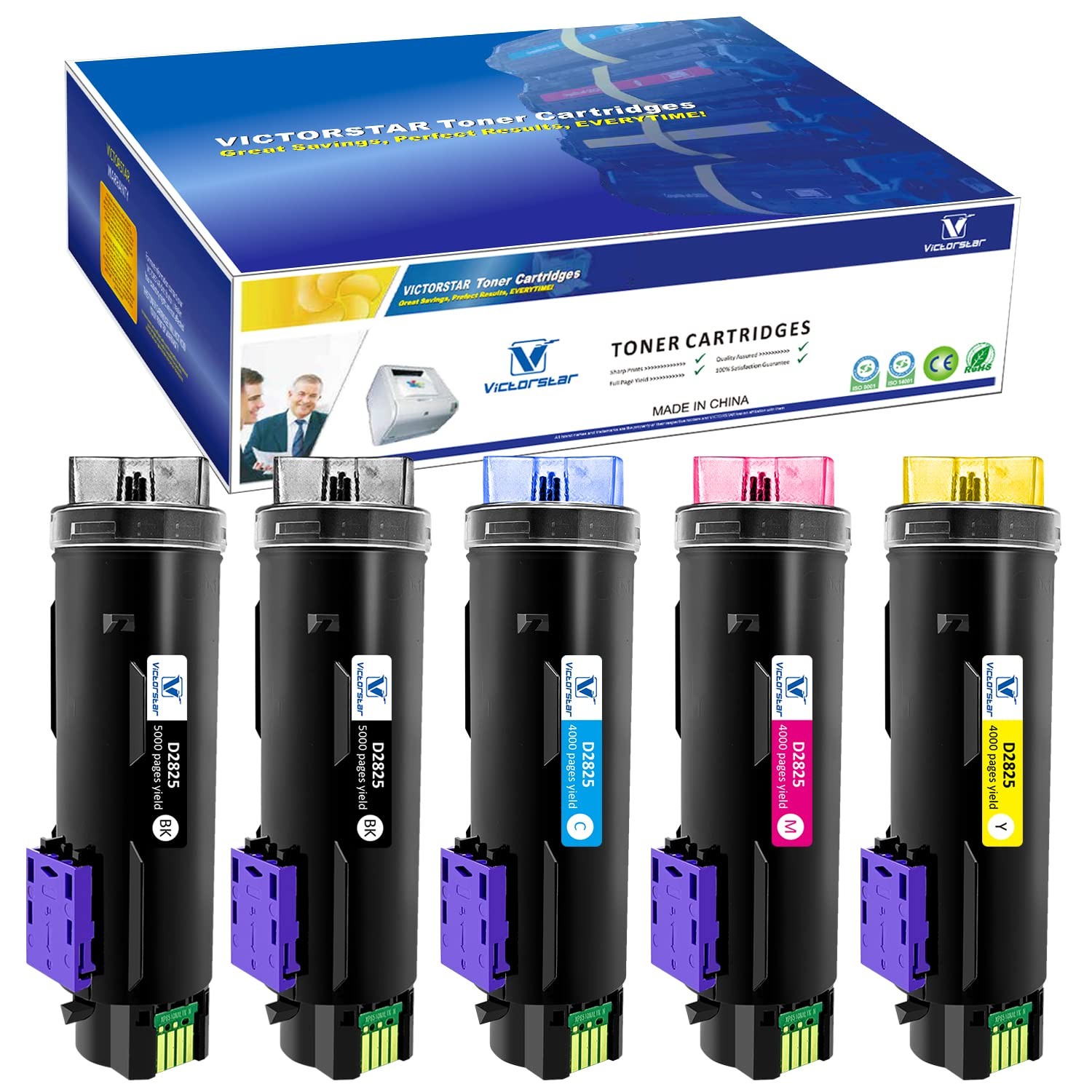 VICTORSTAR 5 Packs Compatible Toner Cartridge S2825 H625 H825 for Dell H625cdw