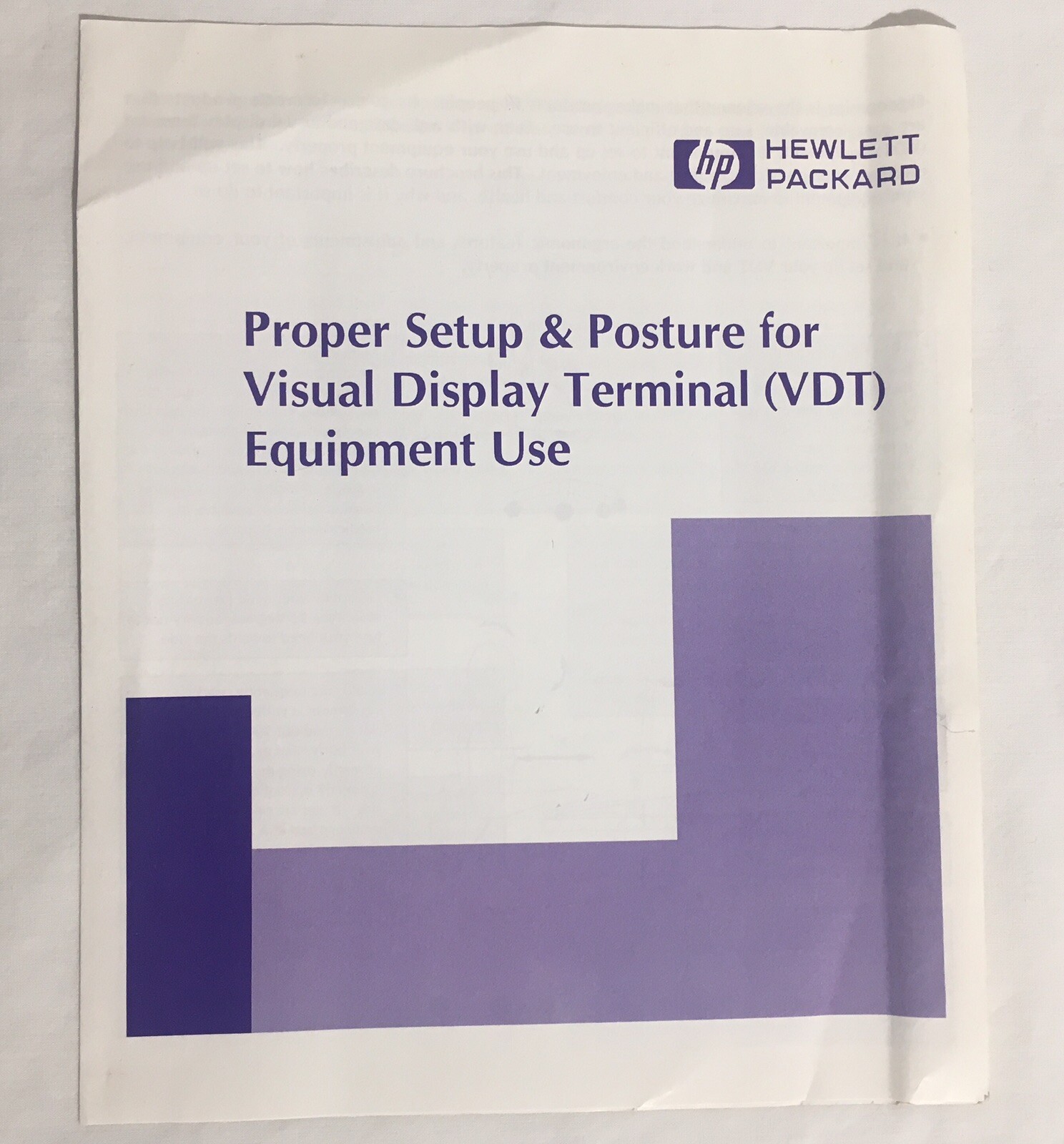 Vintage 1991 Hewlett-Packard HP Proper Setup & Posture VDT Pamphlet Manual