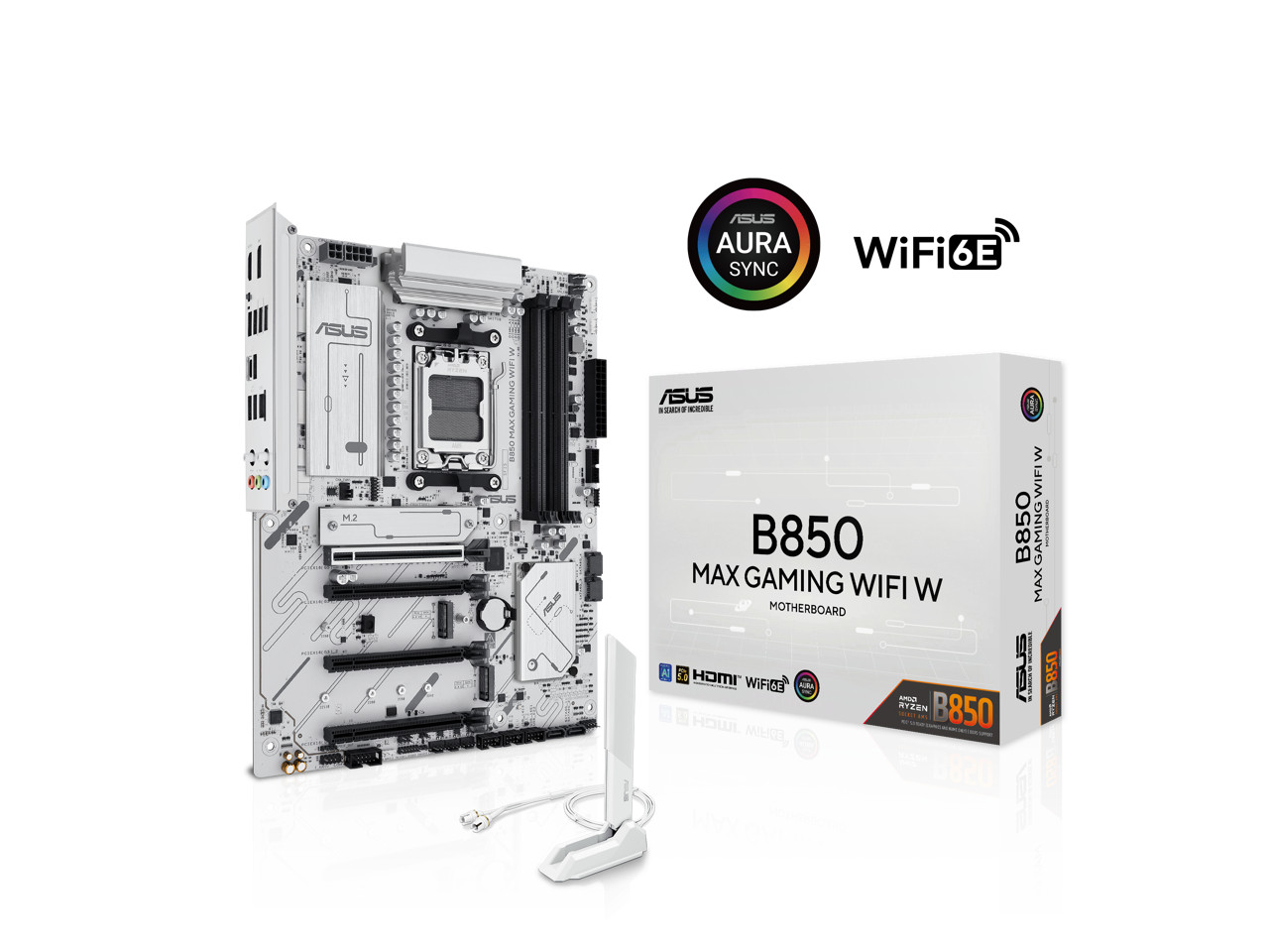 B850 MAX GAMING WIFI W - AMD AM5 ATX Motherboard, White PCB, DDR5, PCIe 5.0 ASUS