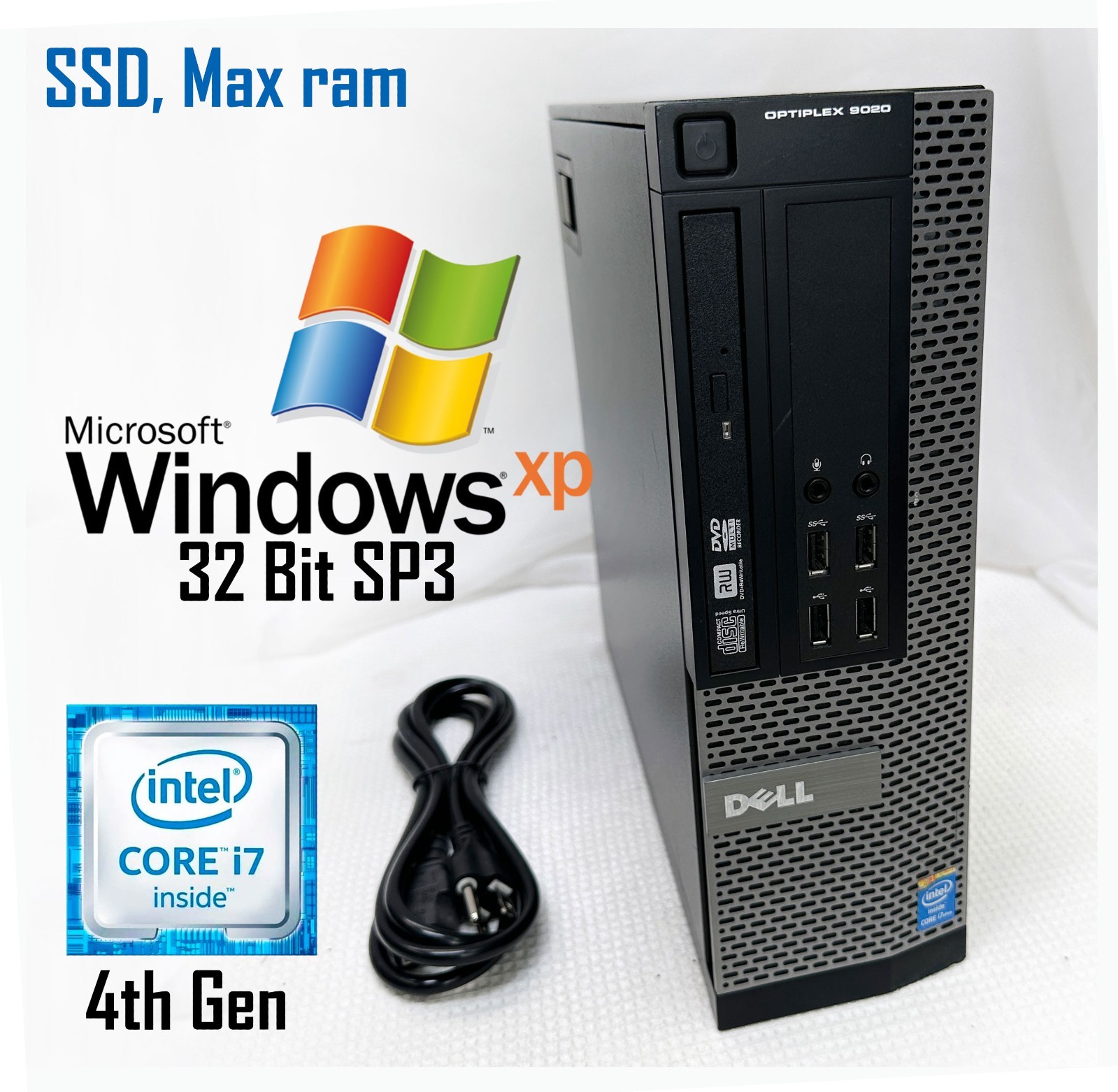 RETRO Windows XP PRO 32 bit SP3-Dell OptiPlex 9020 SFF i7-4770, 256GB SSD, 1 Yr