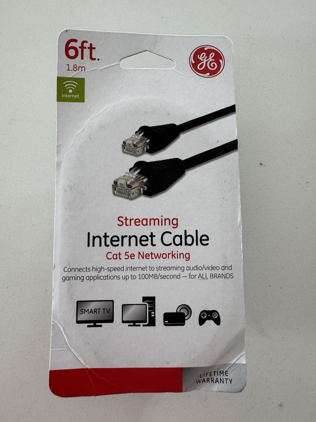 NEW GE 6ft Streaming Cat5e Internet Ethernet Cable RJ45M Connectors Black 33590