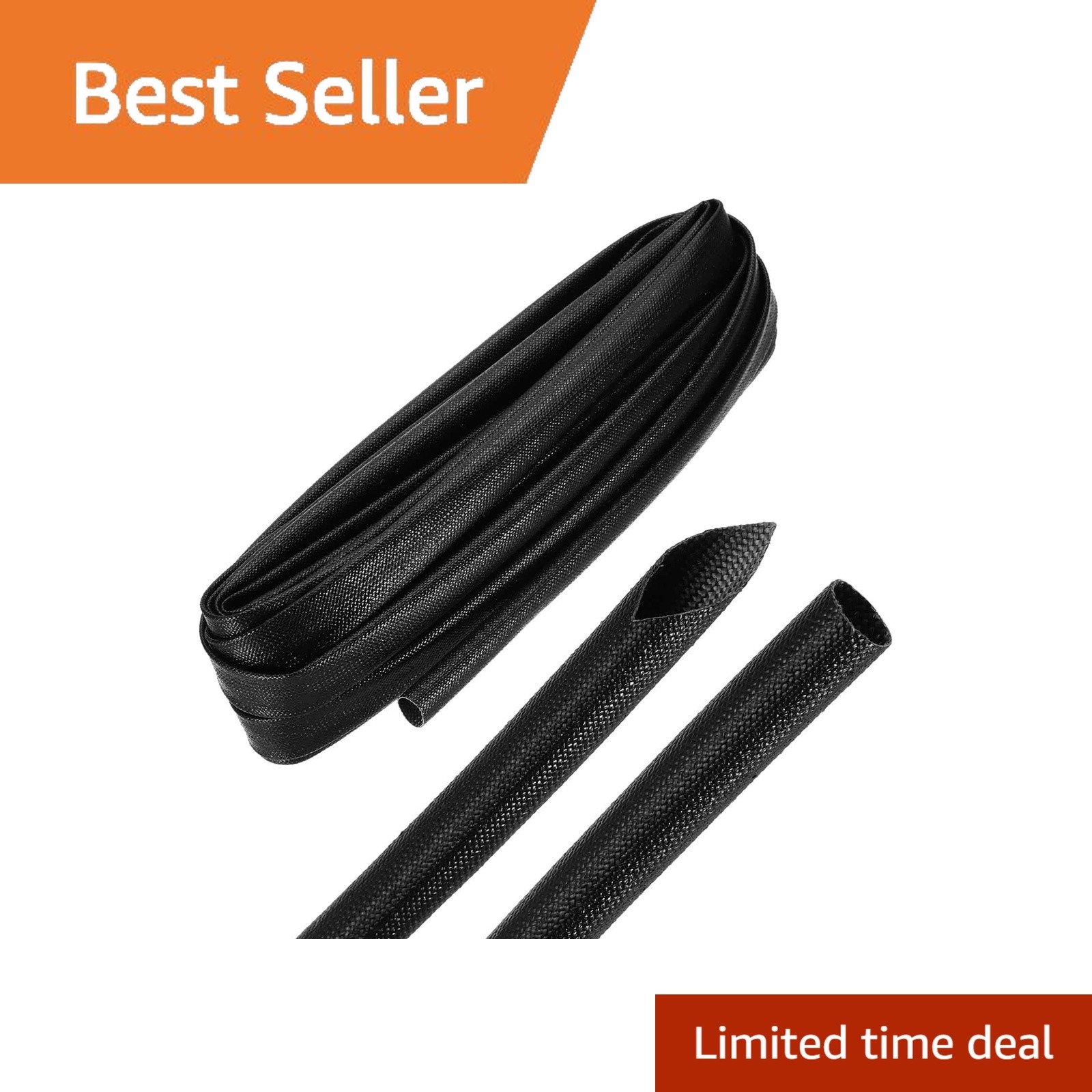 MECCANIXITY 20ft Black 1/2 Inch Braided Fiberglass Cable Sleeve