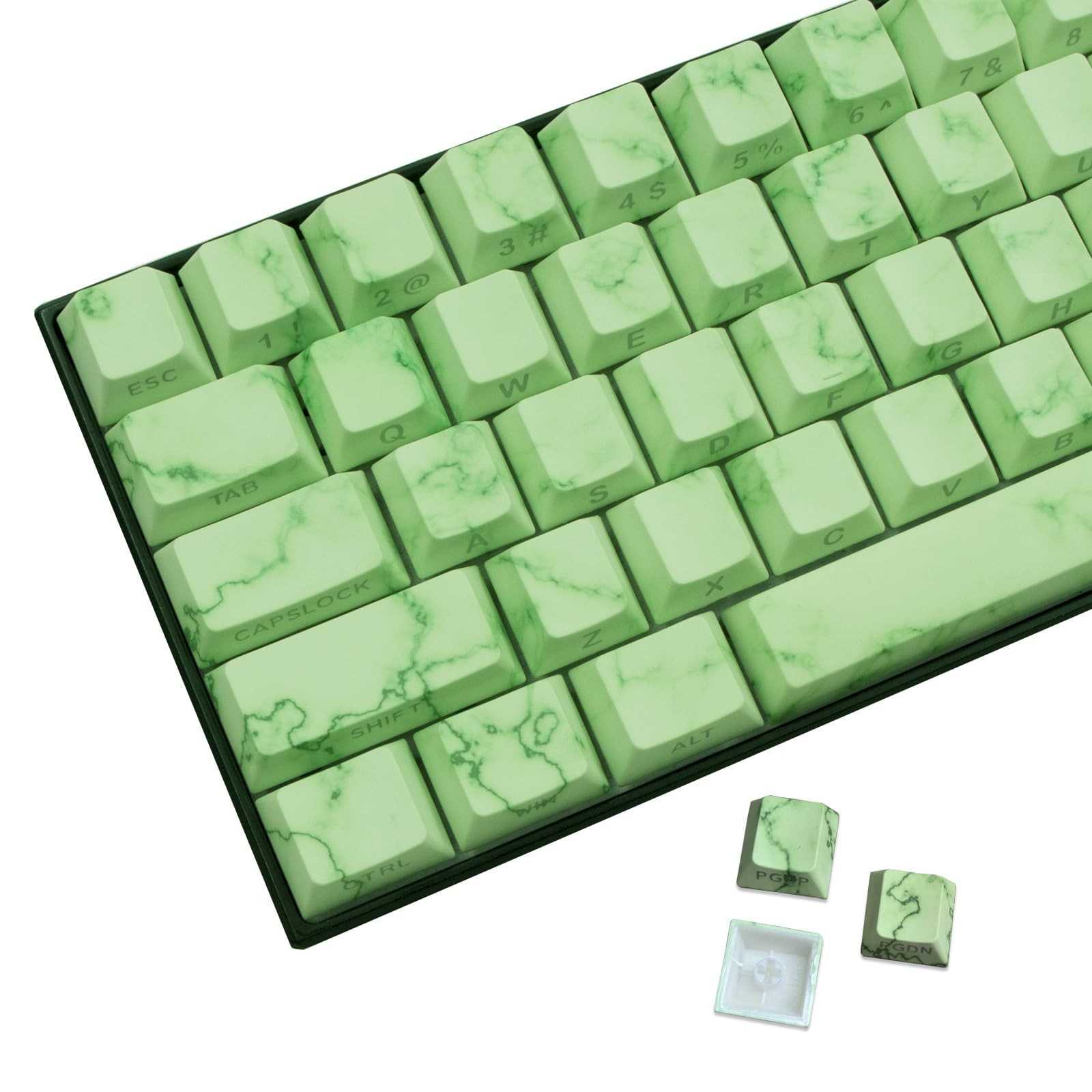 74 PCS Green PBT SidePrinted Translucent Keycaps Cherry Profile Fits 60/61/68