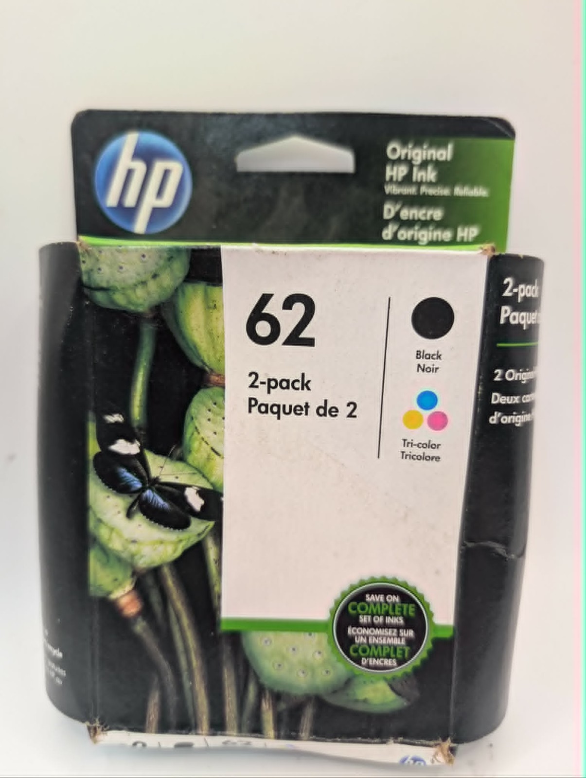 HP 62 Black & Tri-Color Ink Cartridges 2-Pack Genuine OEM Open Box C2P04A
