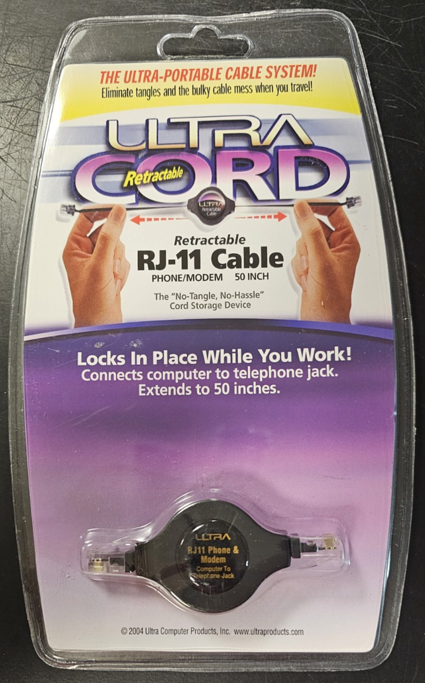 Ultra Retractable Cord Retractable Network RJ-11 Cable 50 Inch Phone/Modem