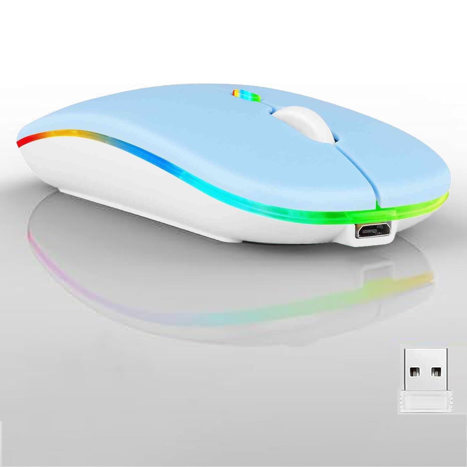Guiheng Wireless Bluetooth Mouse,LED Dual Mode Rechargeable 1 pack blue
