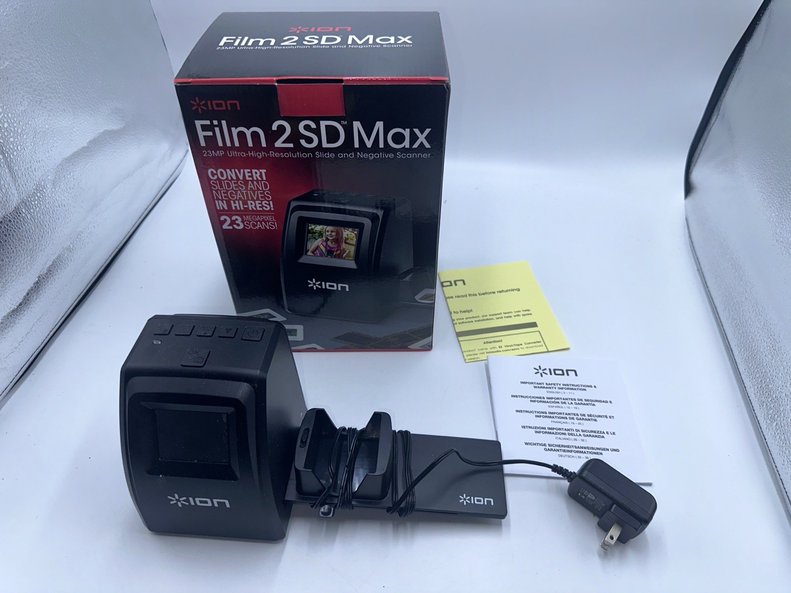 ION Film 2 SD Max 23MP Slide & Negative Scanner Digitizer w/ Cables Box