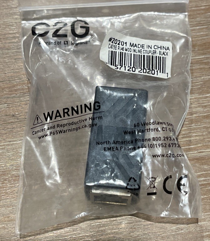 C2G, 20201, CAT5E RJ45 MOD INLINE COUPLER, BLACK. New