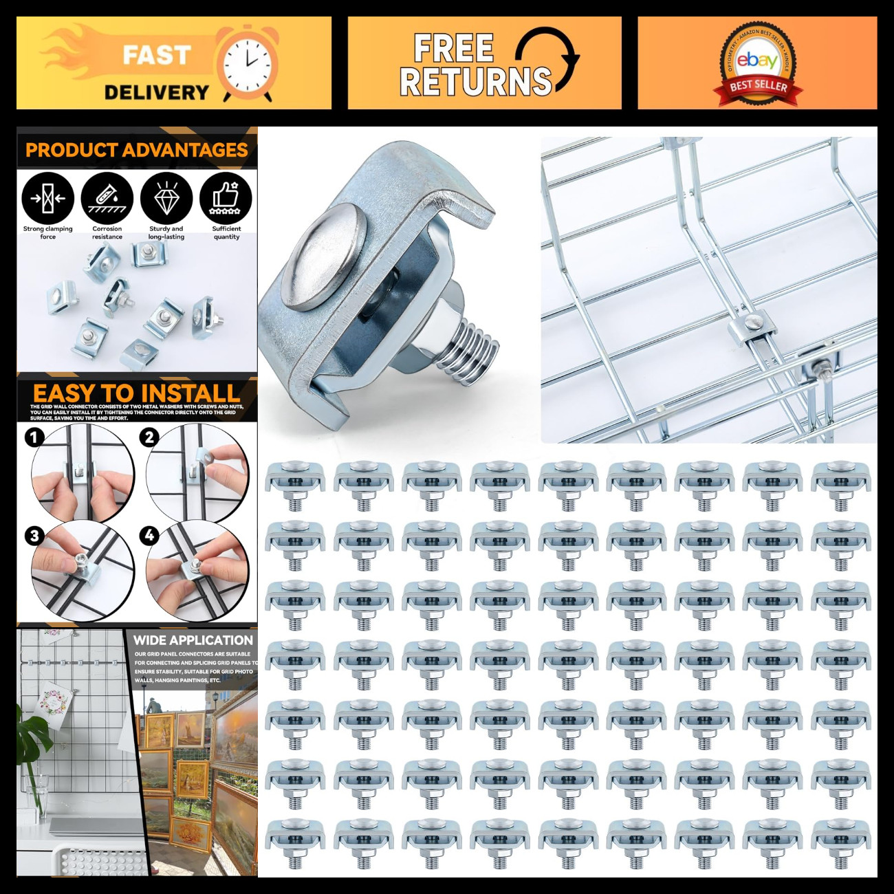 100 Pcs Wire Grid Wall Connectors - Cattle Panel Clips & Cable Tray Fasteners
