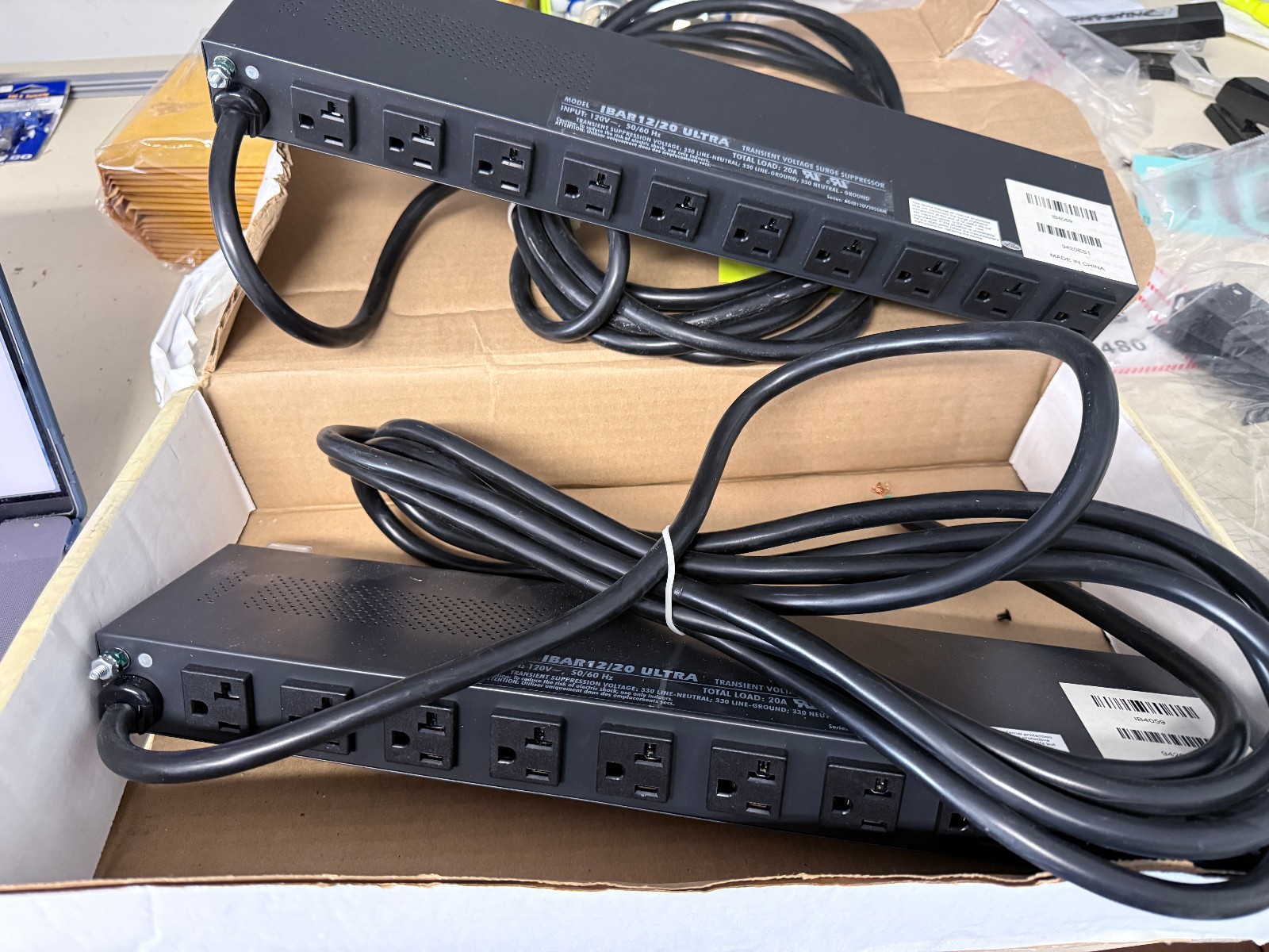 (2 units) Tripp-Lite IBAR12/20 15ft 12 Outlet Rack Power Strip  20 Amp w/Surge