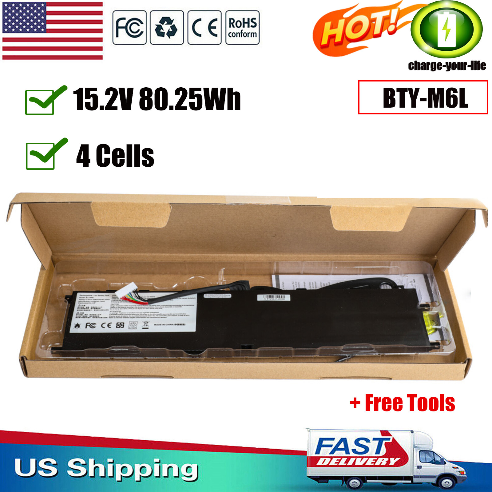 ✅BTY-M6L Battery For MSI GS65 GS75 P65 PS63 GS65 Stealth 8SE 8SF 9SD 9SF MS-16Q2