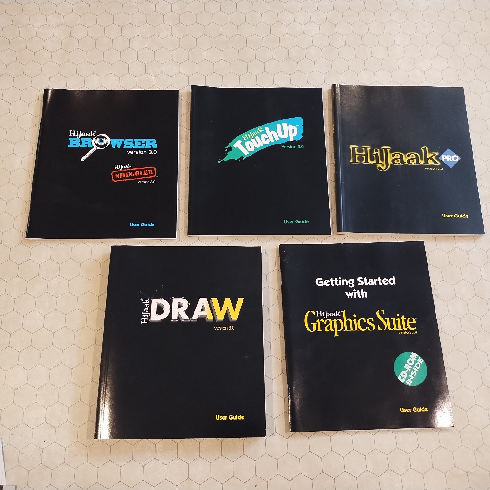 HiJaak Graphics Suite 3.0, Draw/TouchUp/Pro/Browser, CD-ROM, books, box, 1994