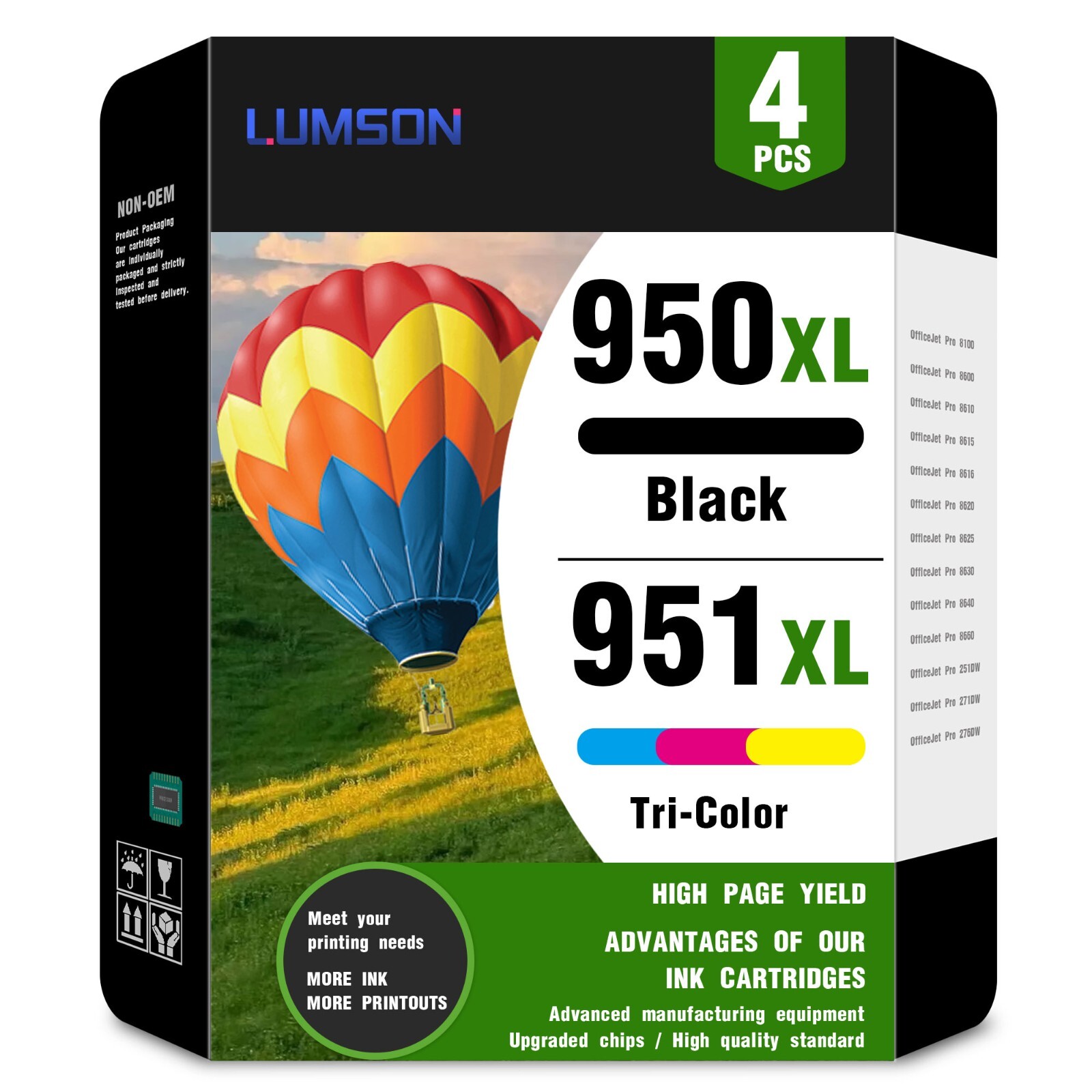 Compatible 950XL 951XL Ink Combo for HP OfficeJet Pro 8600 (4PK, 1BK/1C/1M/1Y)