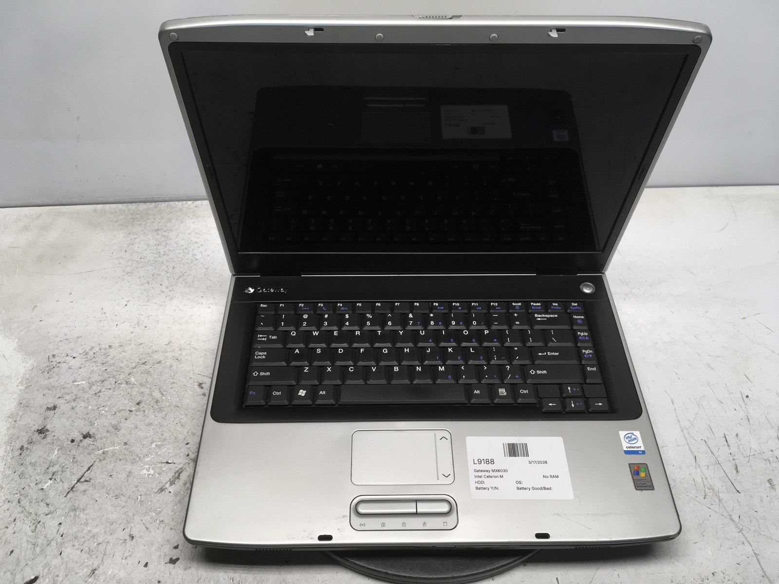 Gateway MX6030 Intel Celeron M No RAM NO HDD No Batt