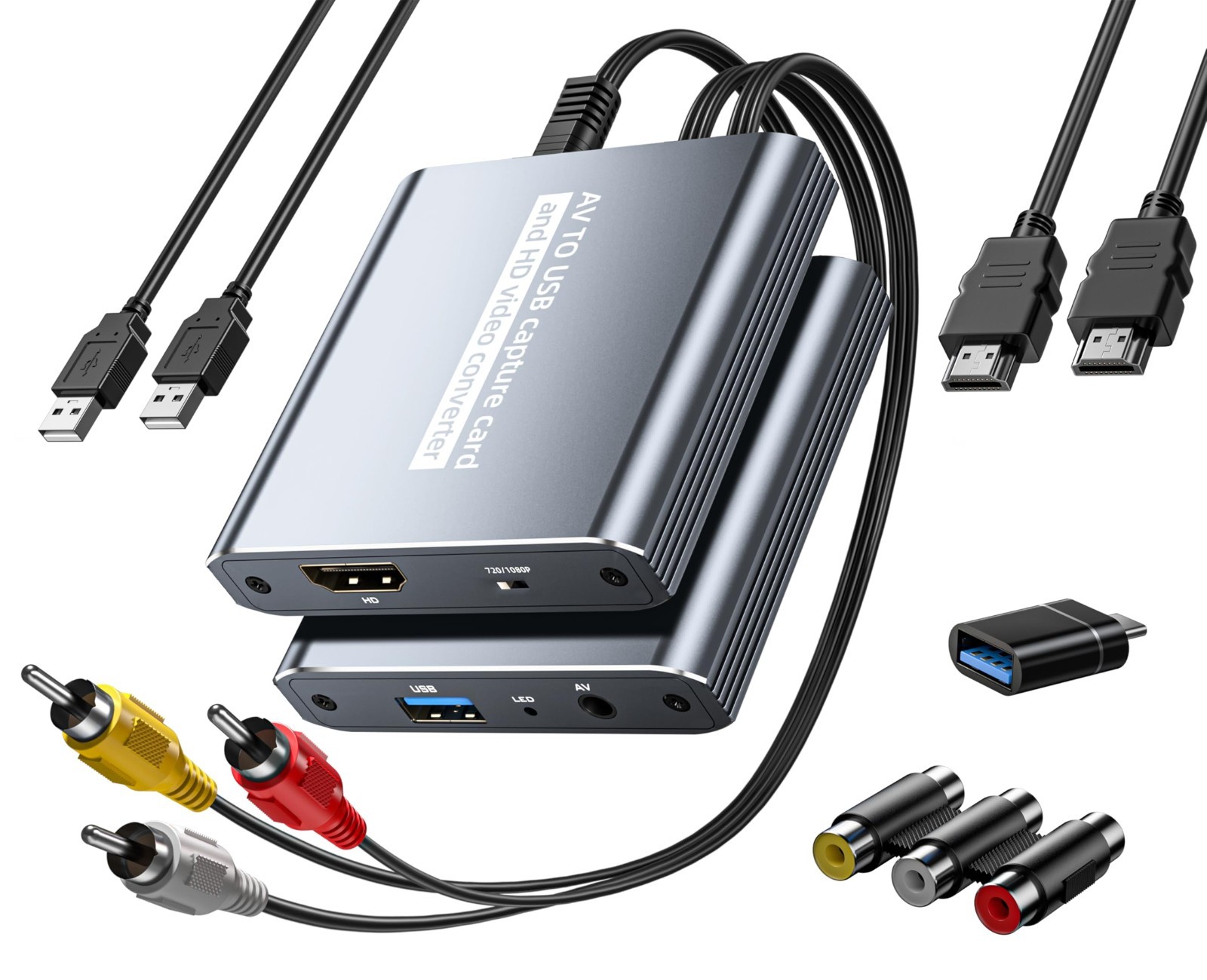 VHS to Digital Converter USB Capture Card - 1080P HDMI RCA AV for VCR/DVD/PS2/Wi