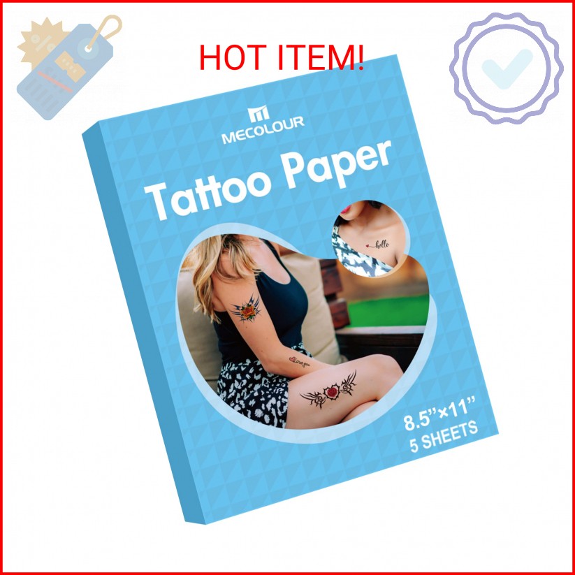 MECOLOUR Printable Temporary Tattoo Paper for LASER Printer,8.5"X11" 5 Sheets, D
