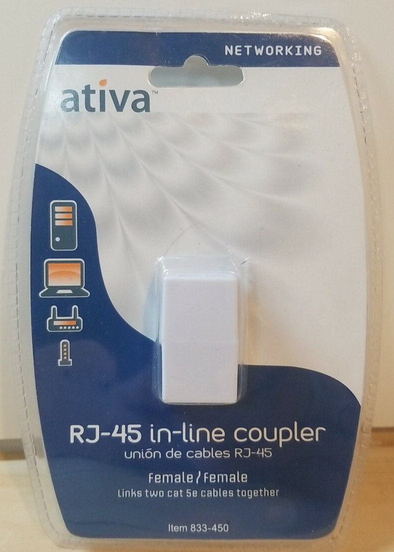2009 ATIVA 833-450 RJ-45 In-Line Coupler Cat5e Ethernet Cable Extender