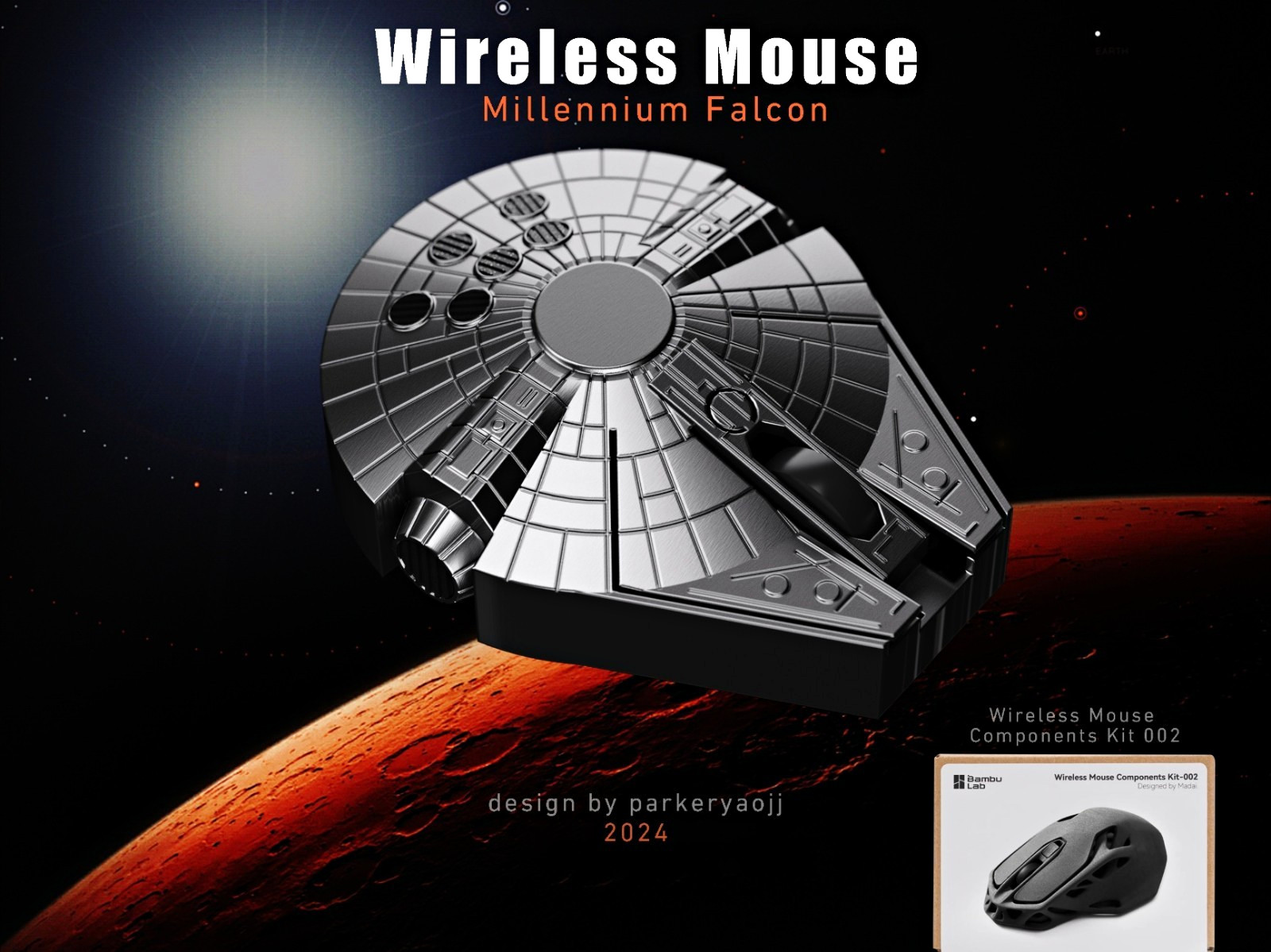 Millennium Falcon Wireless USB Optical Mouse 1200 DPI 3-Button Kit