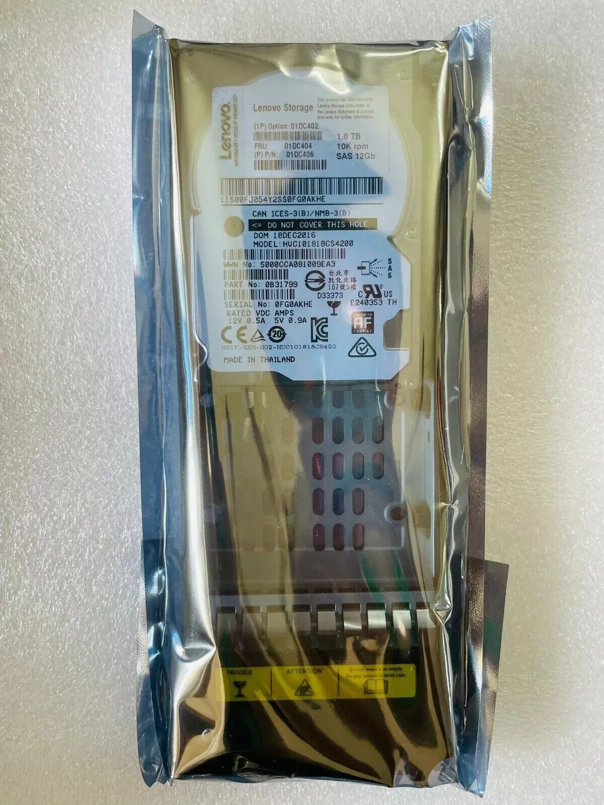 01DC402  For Lenovo 1.8TB 01DC404 10K RPM 2.5" SAS Hard Drive