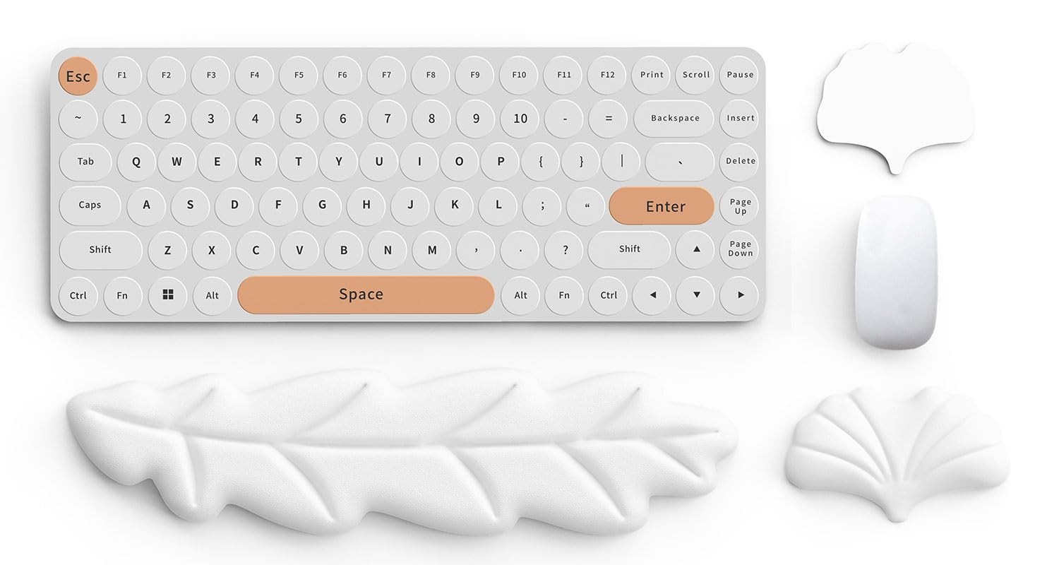Ivory White Leather Keyboard Mouse Wrist Rest Set Memory Foam Support Pad