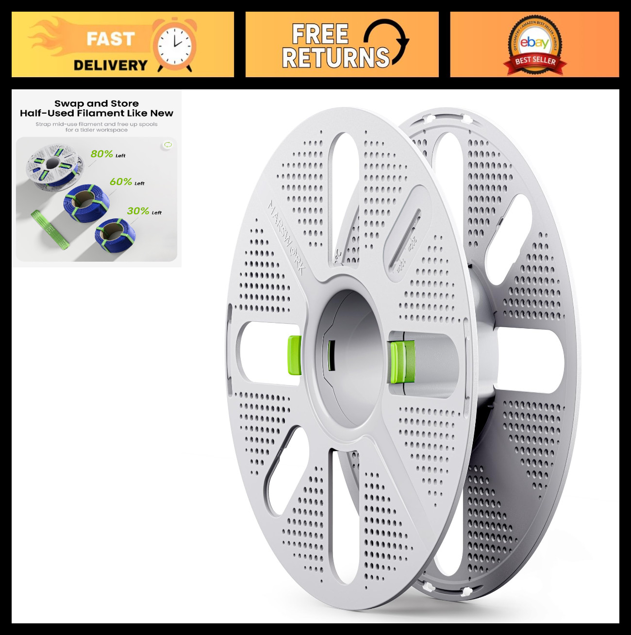 Reusable Quick-Swap Filament Spool, Two-Finger Design, Fits Bambu Lab 3D Printer
