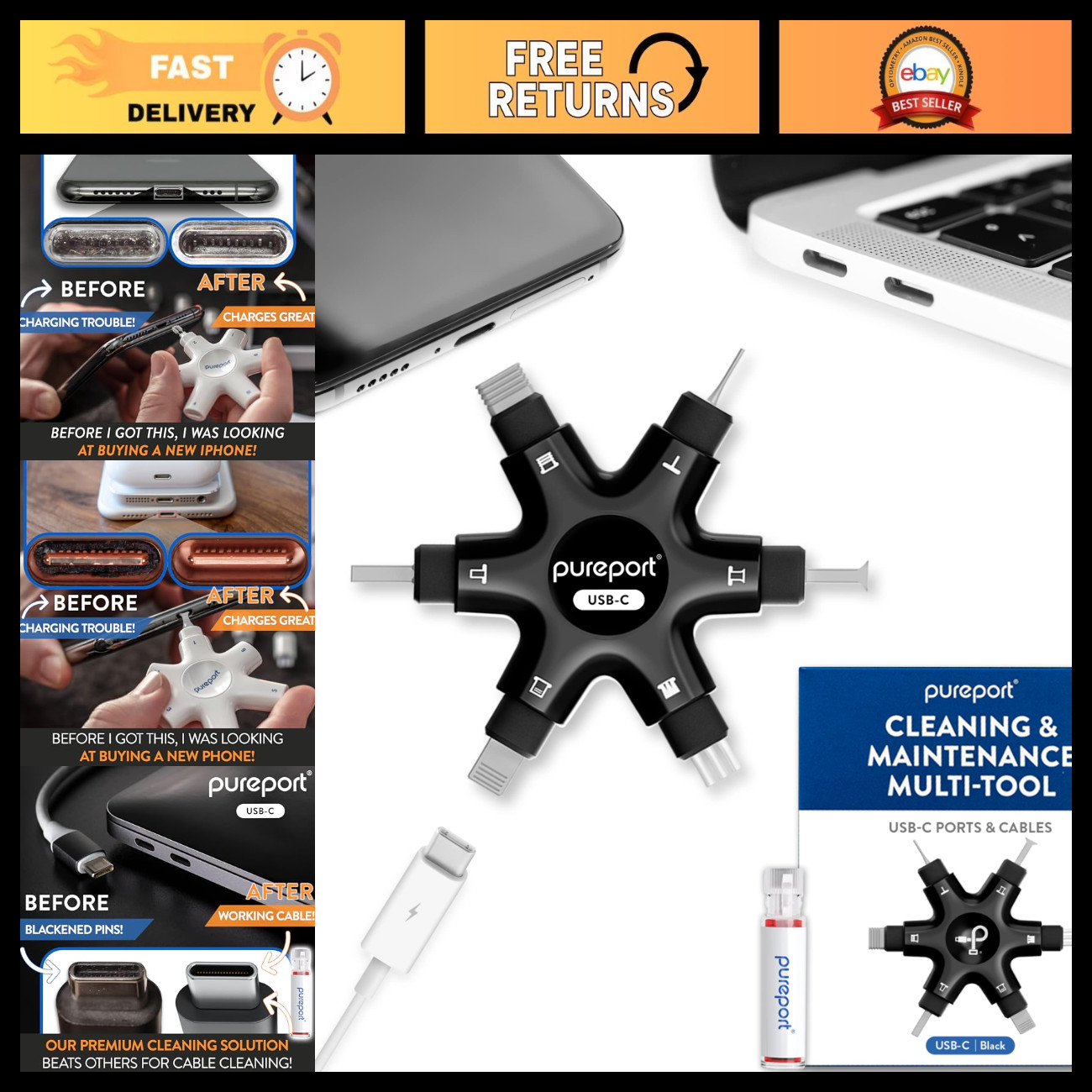USB-C Multi-Tool Kit for Repair & Cleaning Phone, Tablet, PC Ports - Essential T
