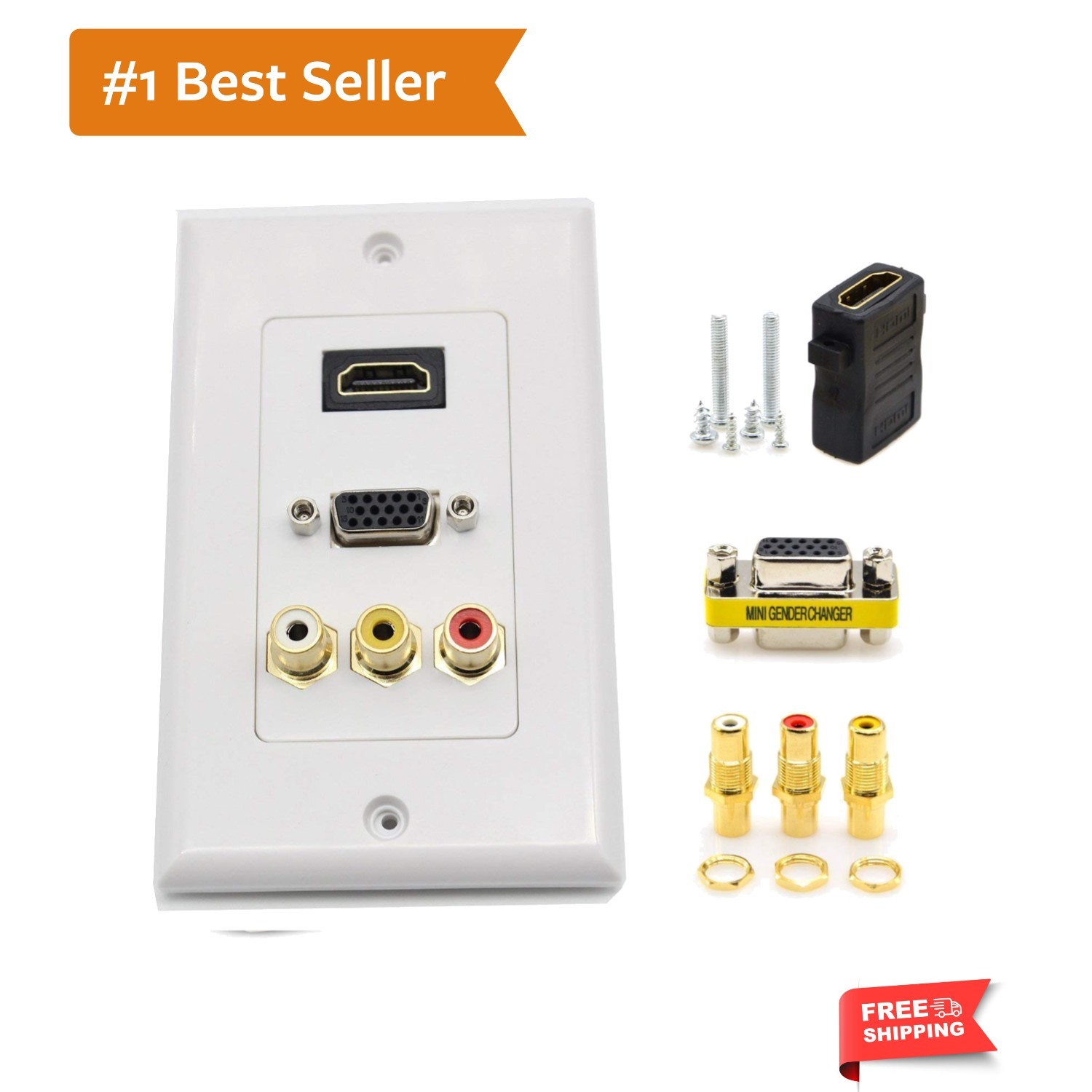 Multifunction Hdmi VGA 3RCA Combo Home AV Outlet Audio Video Wall Plate Face ...