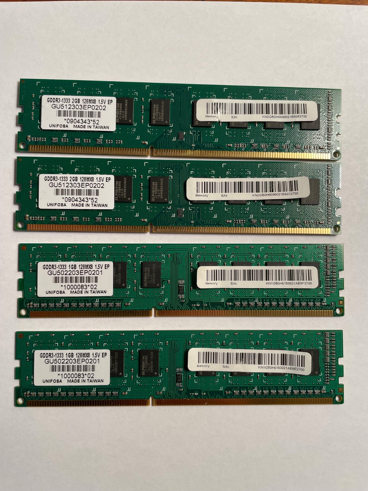 6GB DDR3 1333MHz PC3-10600 Desktop RAM Memory 240-Pin DIMM Unifosa 2x2GB + 2x1GB
