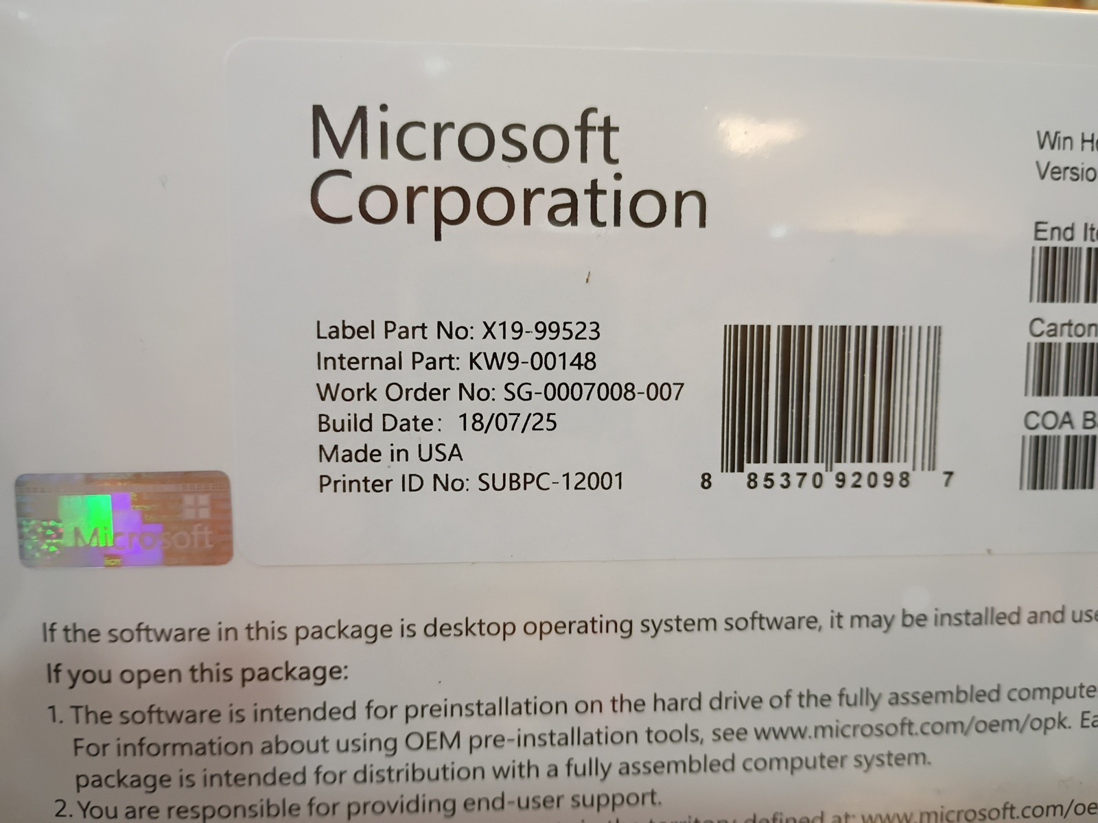 Microsoft Corp Win Home 11 64bit Version 24H2- DVD
