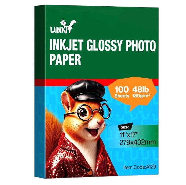 UINKIT Inkjet Glossy Photo Paper 11x17 Inch (279x432mm) 100 Sheets 180g/m²  New 