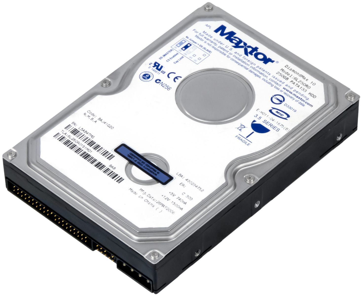 HARD DRIVE MAXTOR DIAMONDMAX 10 250GB 7200RPM 16MB ATA IDE 6L250R0 3.5''