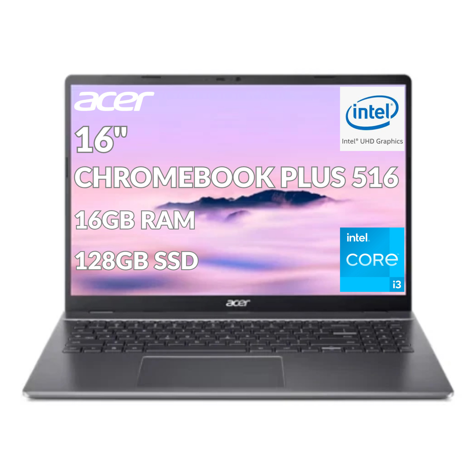 Acer Chromebook 516 16" Laptop WUXGA Intel i3 8GB RAM 128GB SSD UHD Refurbished