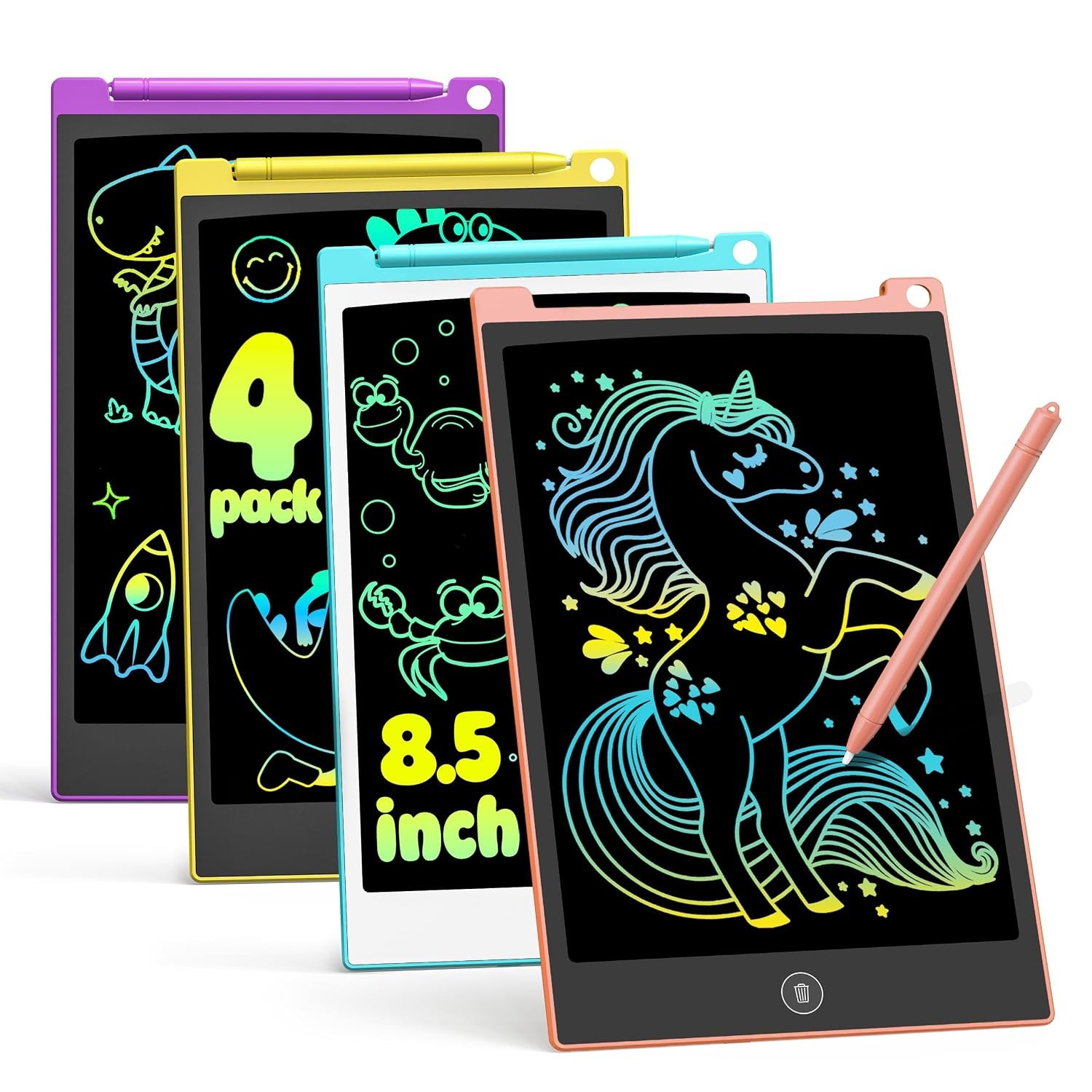 TECJOE 4 Pack LCD Writing Tablet, 8.5 Inch Colorful Drawing Board, Kids Travel G