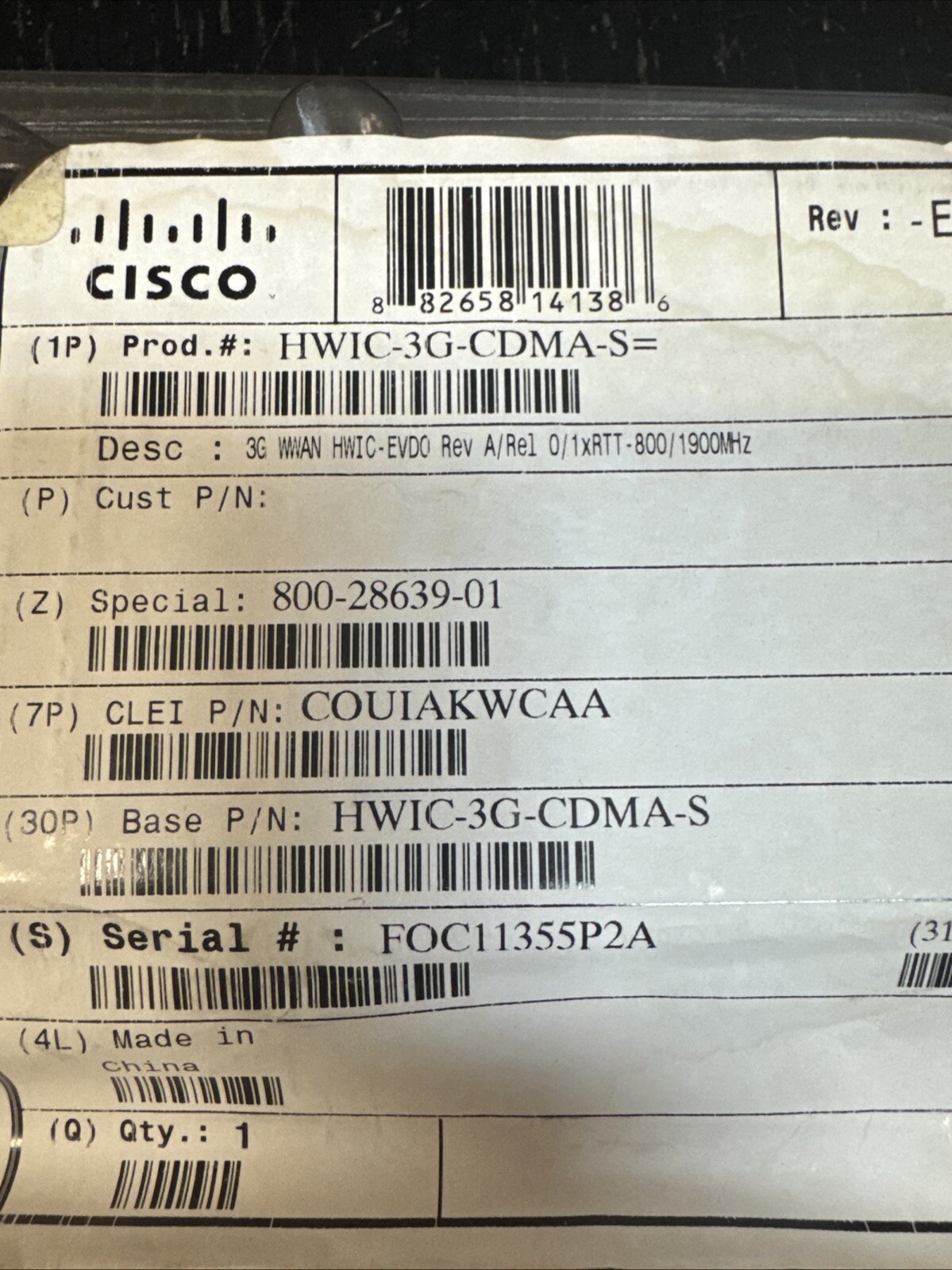 New Cisco HWIC-3G-CDMA-S High Speed WAN Interface Card