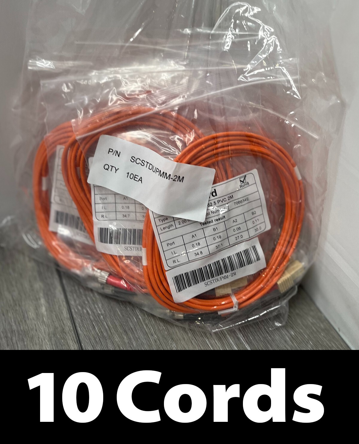 10pk SC/ST Duplex Multimode 62.5 PVC Fiber Patch Cable, Orange 2M each