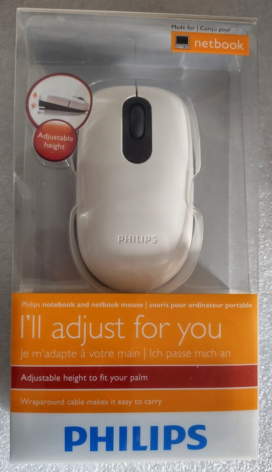 Philips Adjustable Compact Wired PC Mouse - Windows compatible - White- Open Box