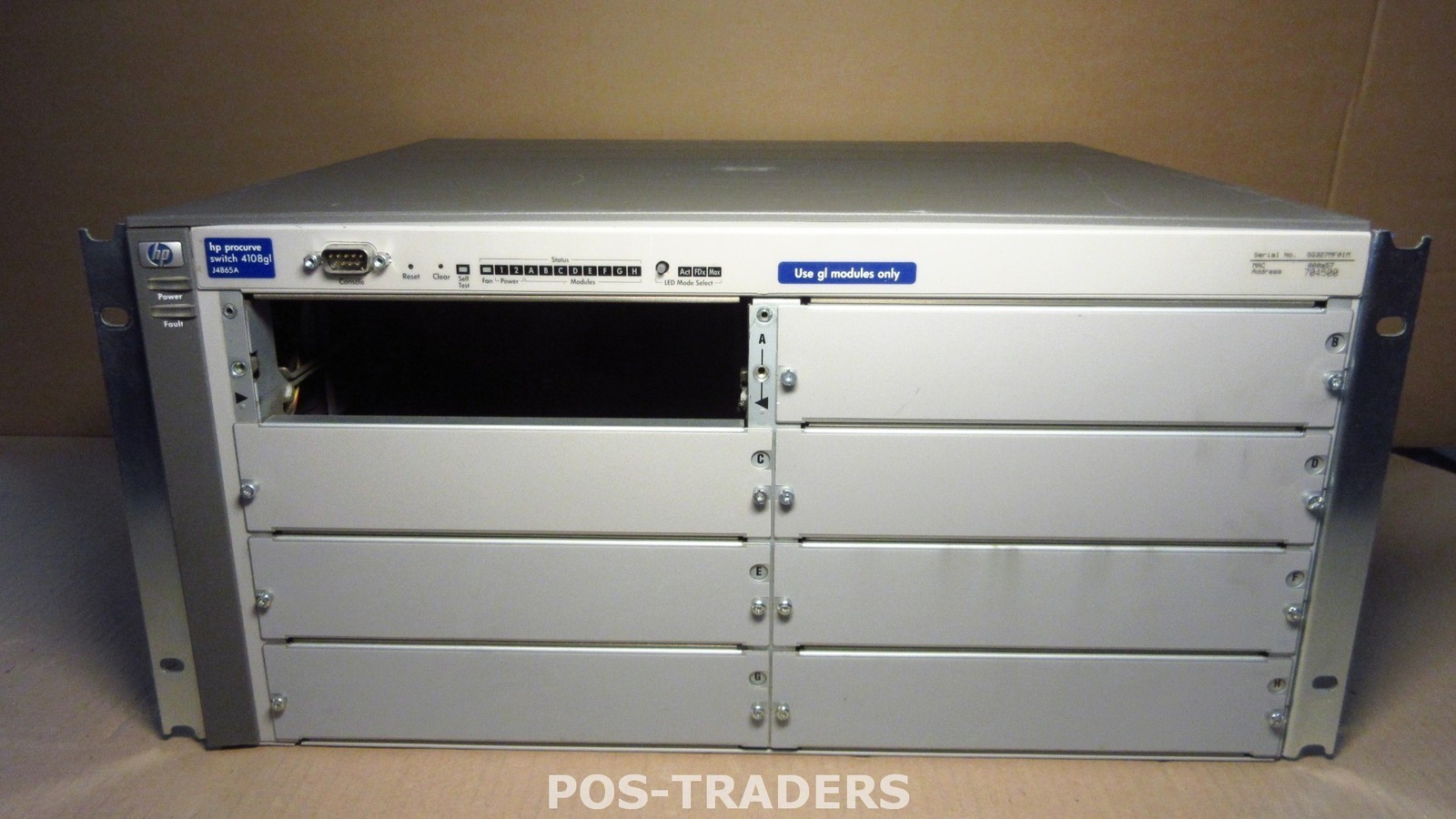 HP 4108gl J4865a Procurve Switch Chassis / Chassis EXCL MODULES - EXCL PSU