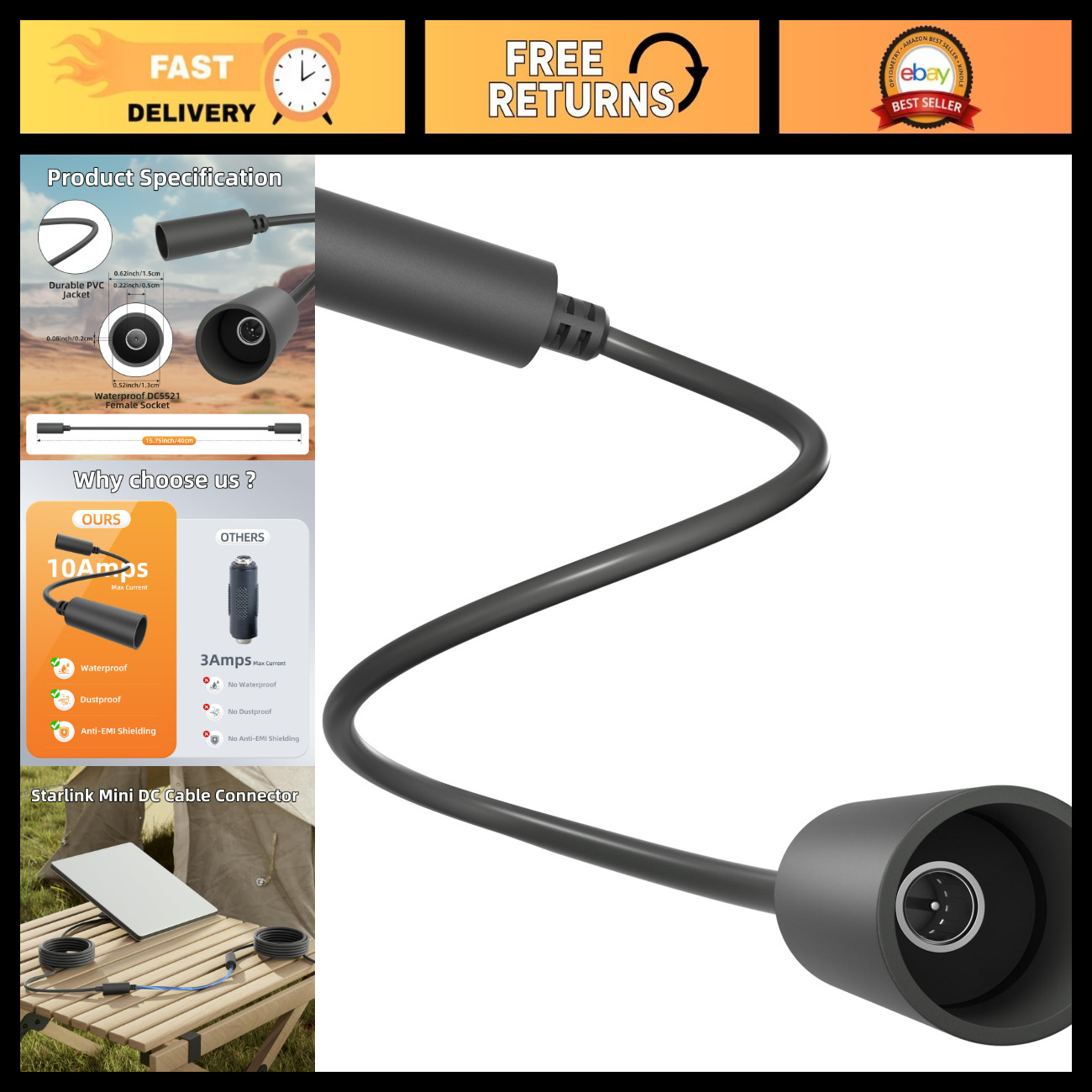 Mini/Gen 3 DC Cable Coupler for Starlink - Waterproof Power Extension Adapter 0.