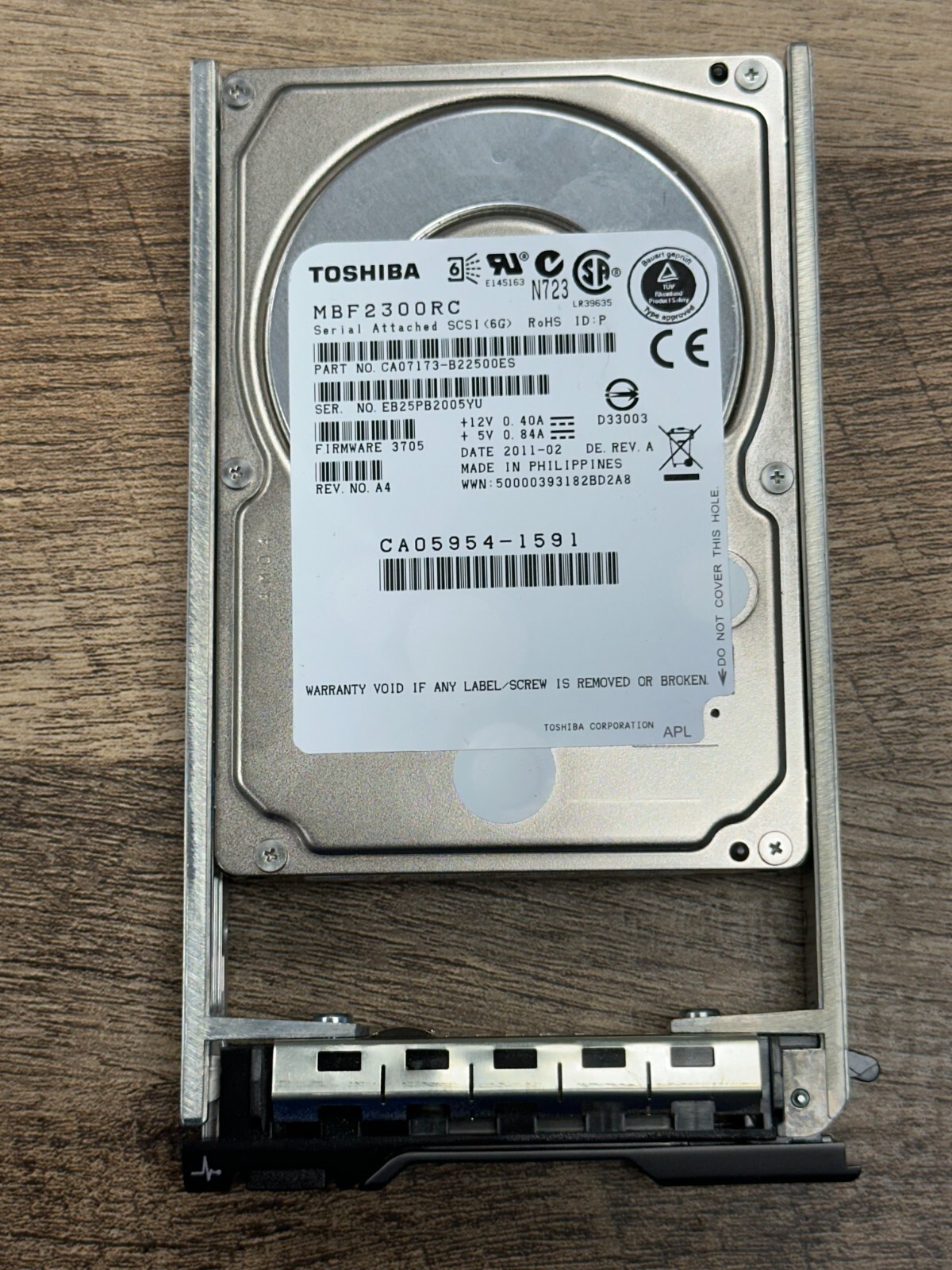 Toshiba 300GB 10K RPM 6Gbps SAS 2.5" HDD Hard Drive (MBF2300RC) w/Drive Tray