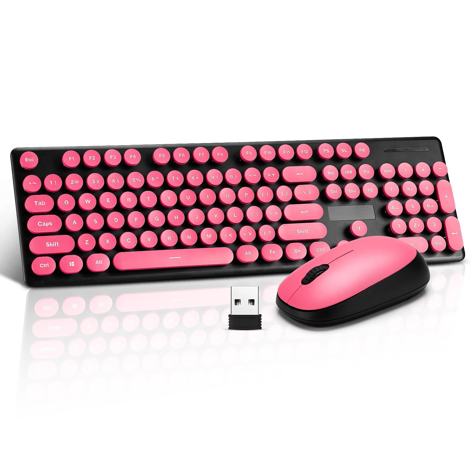 Rose Red 2.4G Wireless Keyboard Mouse Combo Round Keys UltraThin Sleek PC Mac