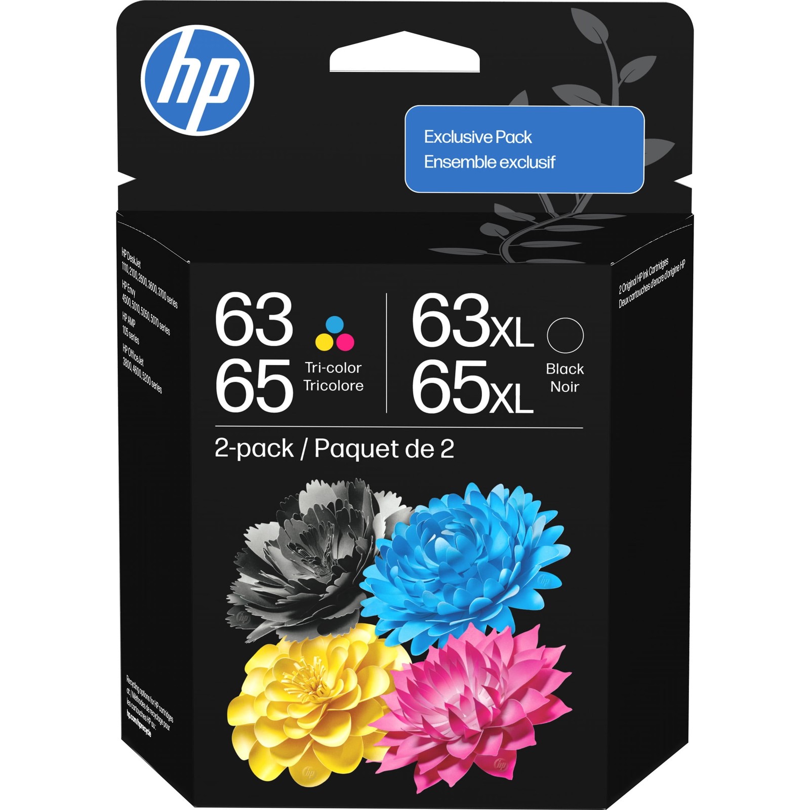 HP B87FDAN#RFD 63/65XL Printer Ink Cartridge Combo, High Yield Black and Color