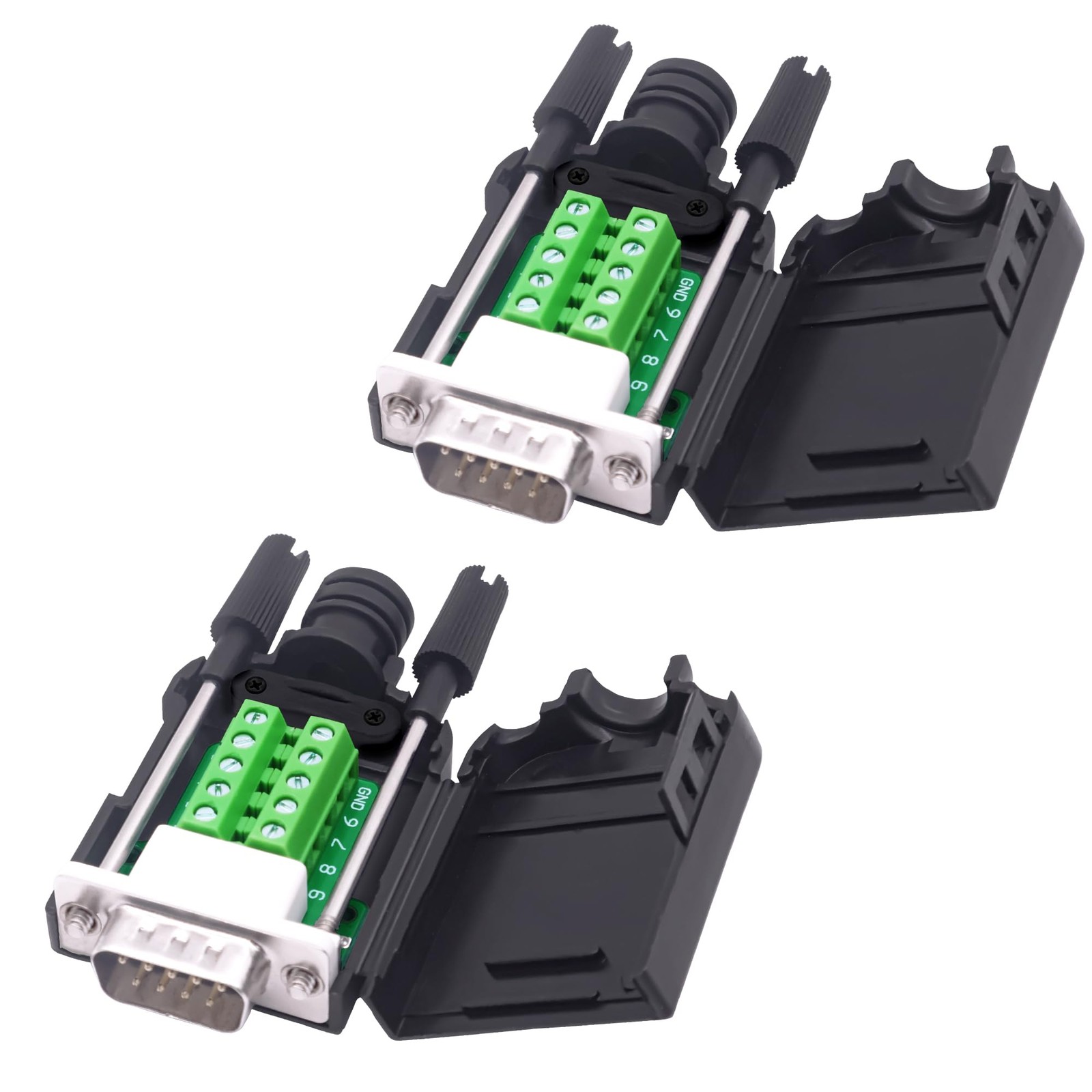 2 PCS DB9 Male Solderless Connector Breakout Board RS232 Terminal Block