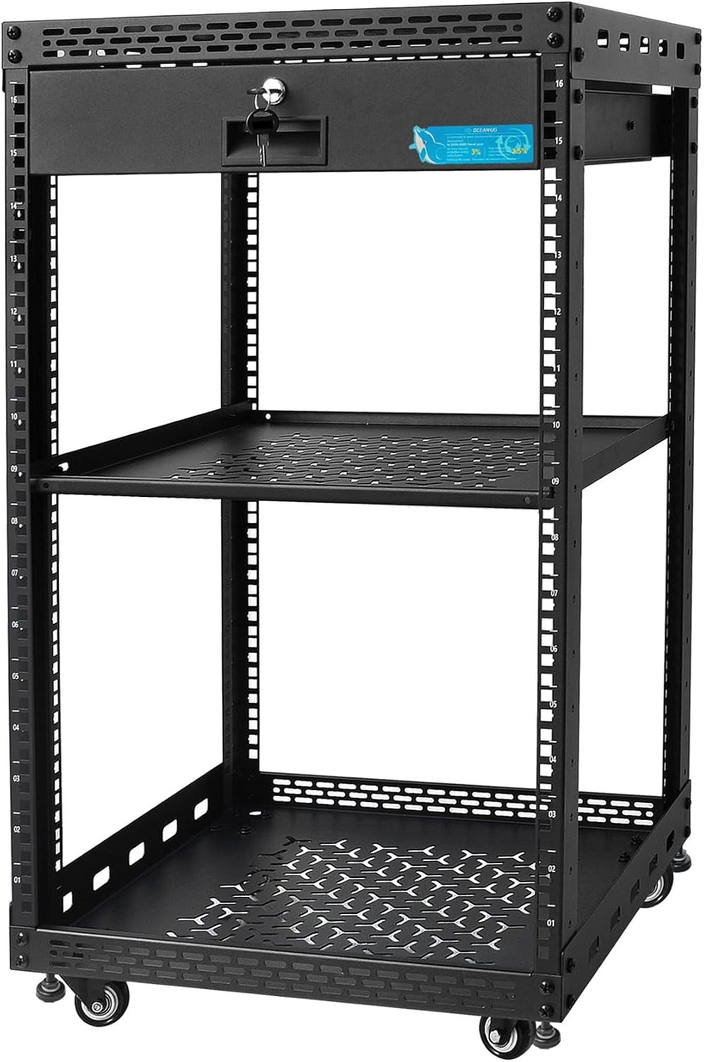 16U Server Rack Cabinet with Drawer & Full Size Rack Shelf - Integrated Top/Bott