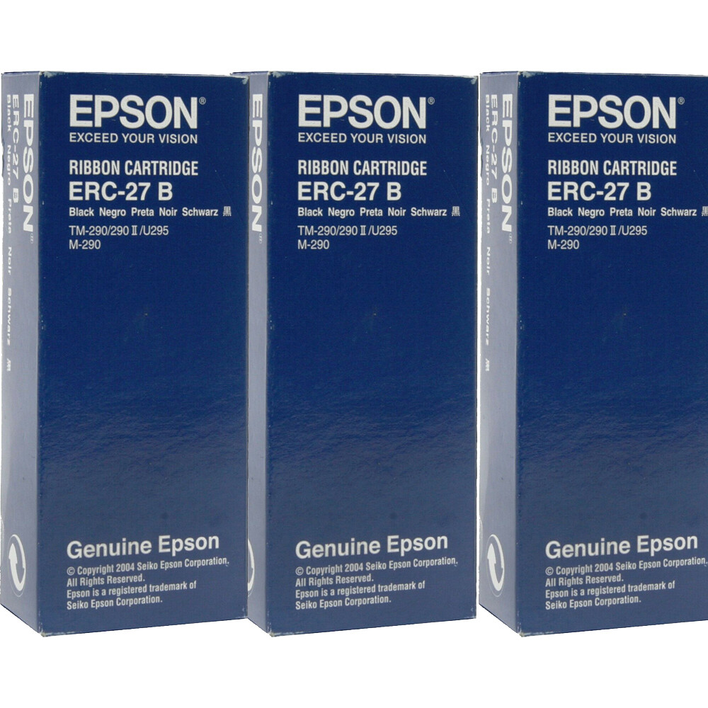 3 Pack Epson ERC-27b Black Ribbon Cartridge for TM290, TM295 GENUINE